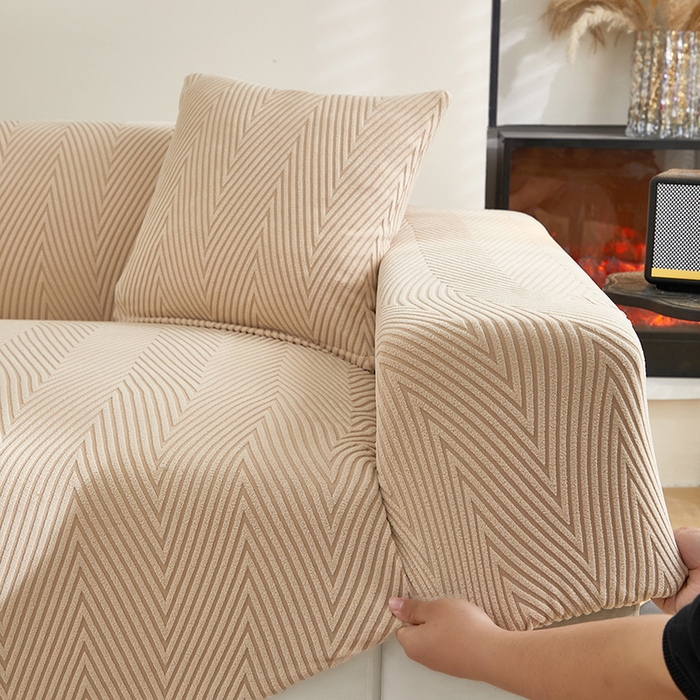 91家纺网 家纺一手货源 找家纺 飞翔家纺沙发套 2025新款人字格沙发套 卡其