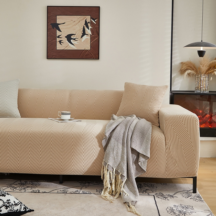 91家纺网 家纺一手货源 找家纺 飞翔家纺沙发套 2025新款人字格沙发套 卡其