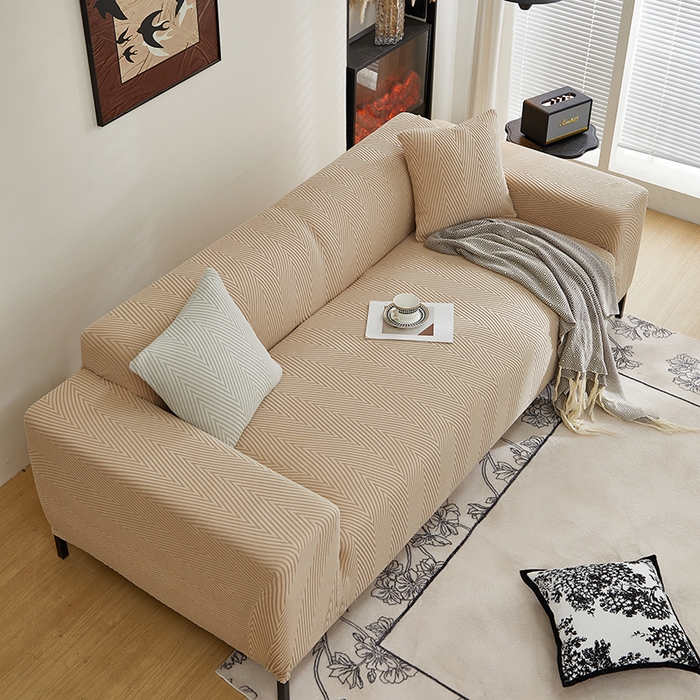 91家纺网 家纺一手货源 找家纺 飞翔家纺沙发套 2025新款人字格沙发套 卡其