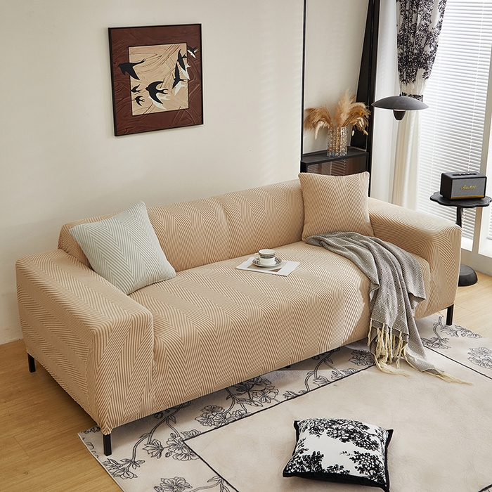 91家纺网 家纺一手货源 找家纺 飞翔家纺沙发套 2025新款人字格沙发套 卡其