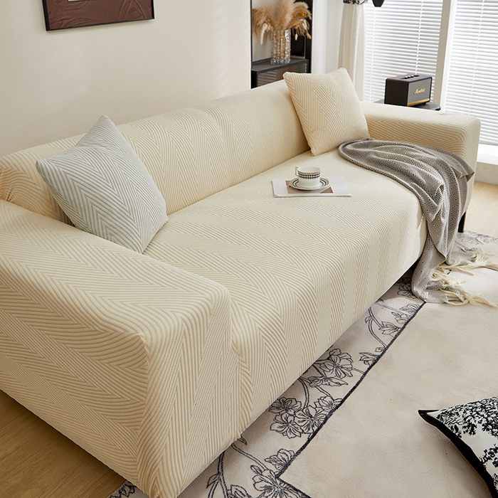 91家纺网 家纺一手货源 找家纺 飞翔家纺沙发套 2025新款人字格沙发套 米黄