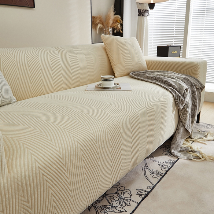 91家纺网 家纺一手货源 找家纺 飞翔家纺沙发套 2025新款人字格沙发套 米黄