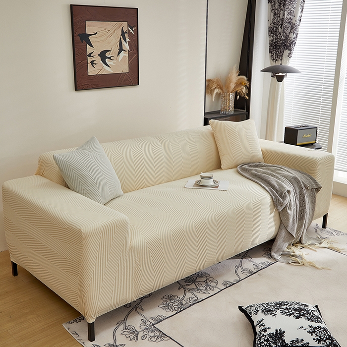 91家纺网 家纺一手货源 找家纺 飞翔家纺沙发套 2025新款人字格沙发套 米黄