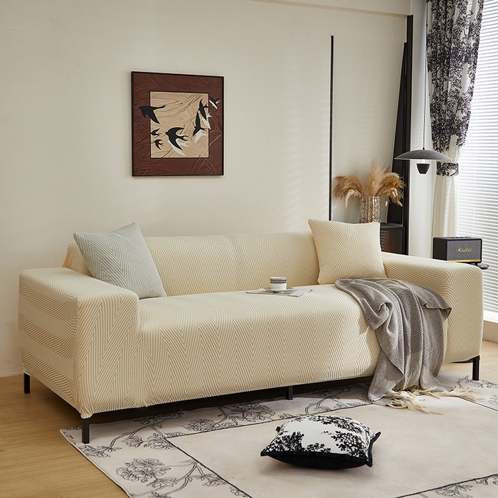 91家纺网 家纺一手货源 找家纺 飞翔家纺沙发套 2025新款人字格沙发套 米黄