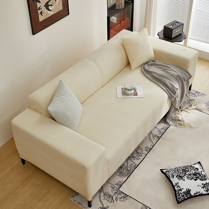 91家纺网 家纺一手货源 找家纺 飞翔家纺沙发套 2025新款人字格沙发套 米黄