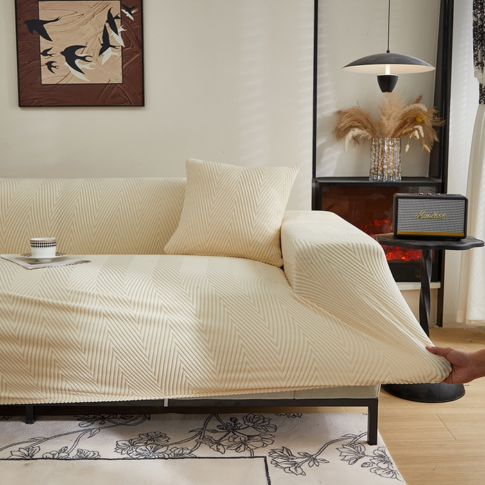 91家纺网 家纺一手货源 找家纺 飞翔家纺沙发套 2025新款人字格沙发套 米黄