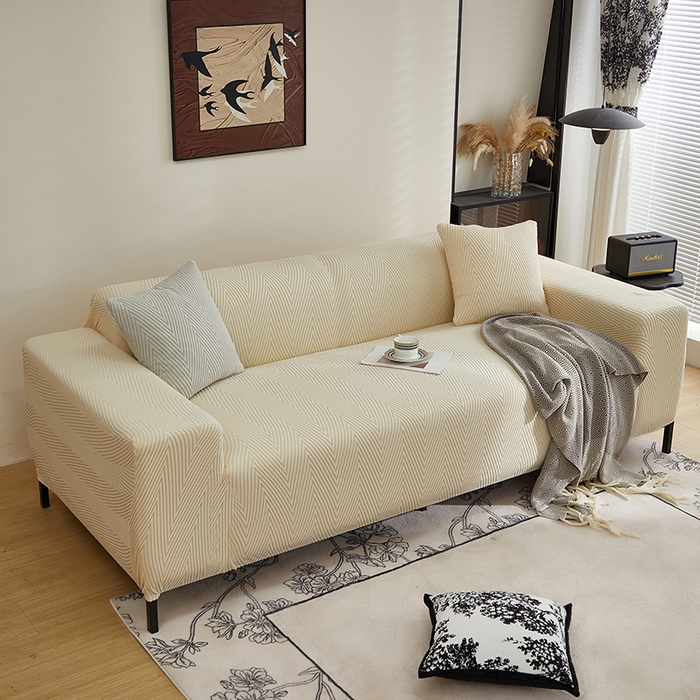 91家纺网 家纺一手货源 找家纺 飞翔家纺沙发套 2025新款人字格沙发套 米黄