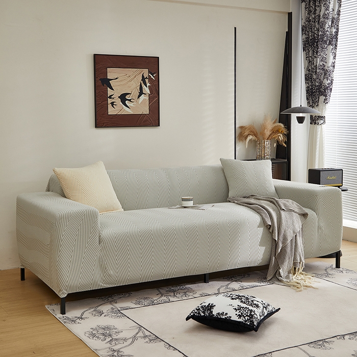 91家纺网 家纺一手货源 找家纺 飞翔家纺沙发套 2025新款人字格沙发套 浅灰色