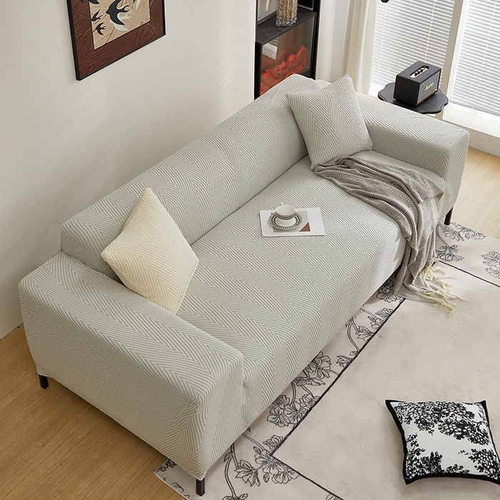 91家纺网 家纺一手货源 找家纺 飞翔家纺沙发套 2025新款人字格沙发套 浅灰色