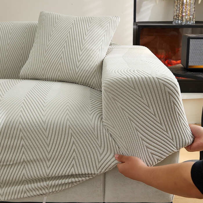 91家纺网 家纺一手货源 找家纺 飞翔家纺沙发套 2025新款人字格沙发套 浅灰色