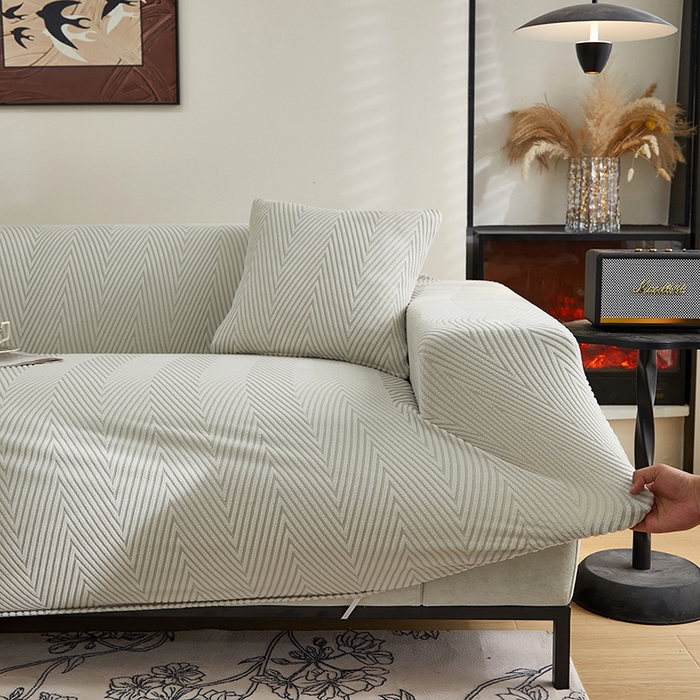 91家纺网 家纺一手货源 找家纺 飞翔家纺沙发套 2025新款人字格沙发套 浅灰色