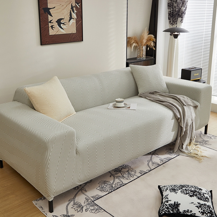 91家纺网 家纺一手货源 找家纺 飞翔家纺沙发套 2025新款人字格沙发套 浅灰色