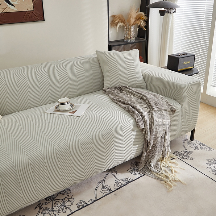 91家纺网 家纺一手货源 找家纺 飞翔家纺沙发套 2025新款人字格沙发套 浅灰色