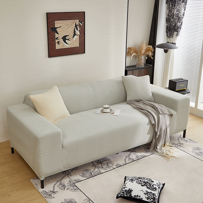 91家纺网 家纺一手货源 找家纺 飞翔家纺沙发套 2025新款人字格沙发套 浅灰色