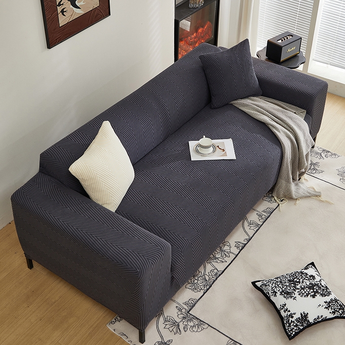 91家纺网 家纺一手货源 找家纺 飞翔家纺沙发套 2025新款人字格沙发套 深灰