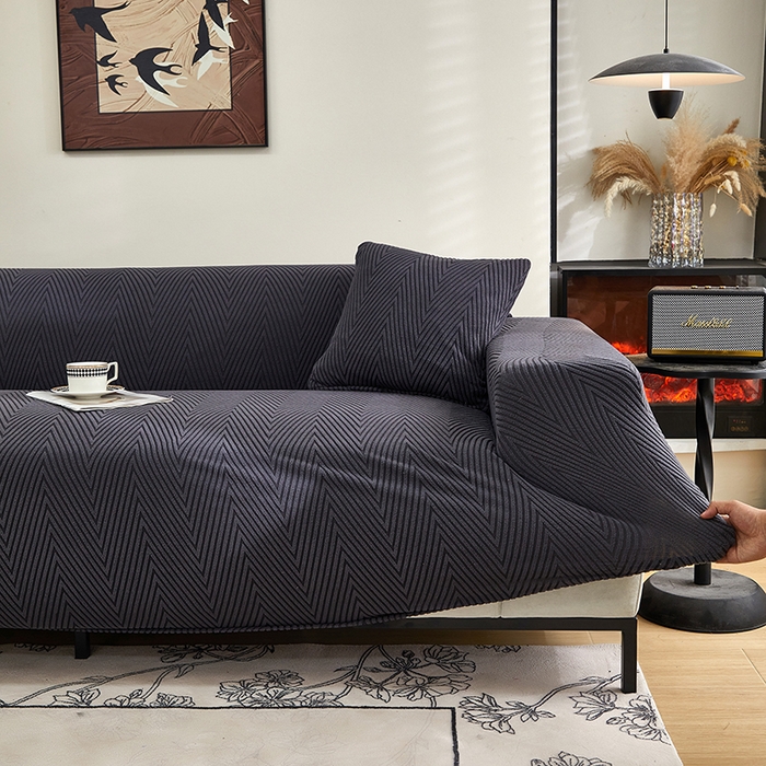 91家纺网 家纺一手货源 找家纺 飞翔家纺沙发套 2025新款人字格沙发套 深灰