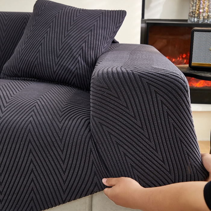 91家纺网 家纺一手货源 找家纺 飞翔家纺沙发套 2025新款人字格沙发套 深灰