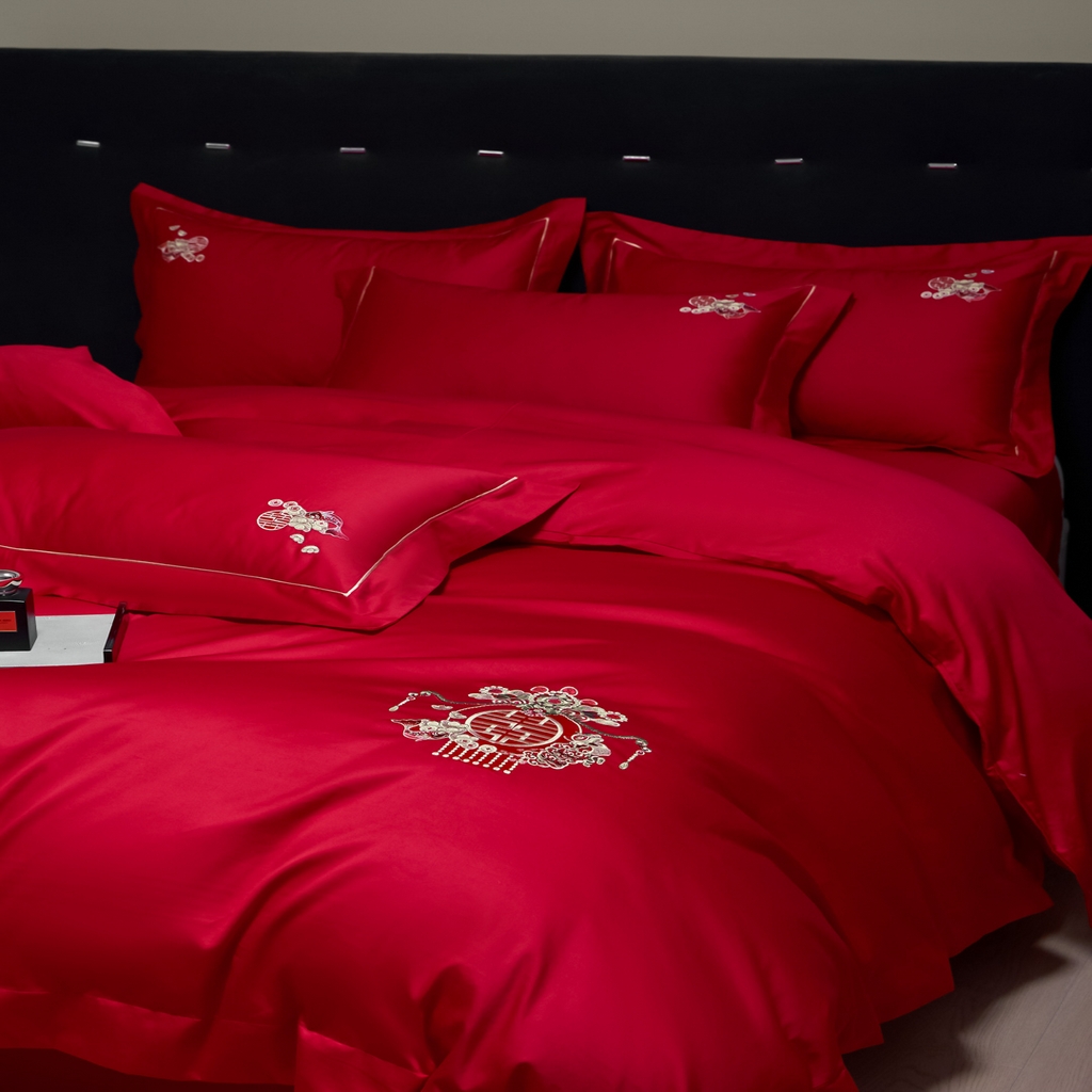 91家纺网 家纺一手货源 找家纺 欧乐蒂-2025新款-亲肤棉简约刺绣四件套 凤冠