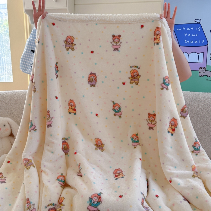 91家纺网 家纺一手货源 找家纺 贝扬思家纺 2025新款秋冬可爱系牛奶绒羊羔绒多功能毛毯奶盖系列 奶盖-萌萌女孩