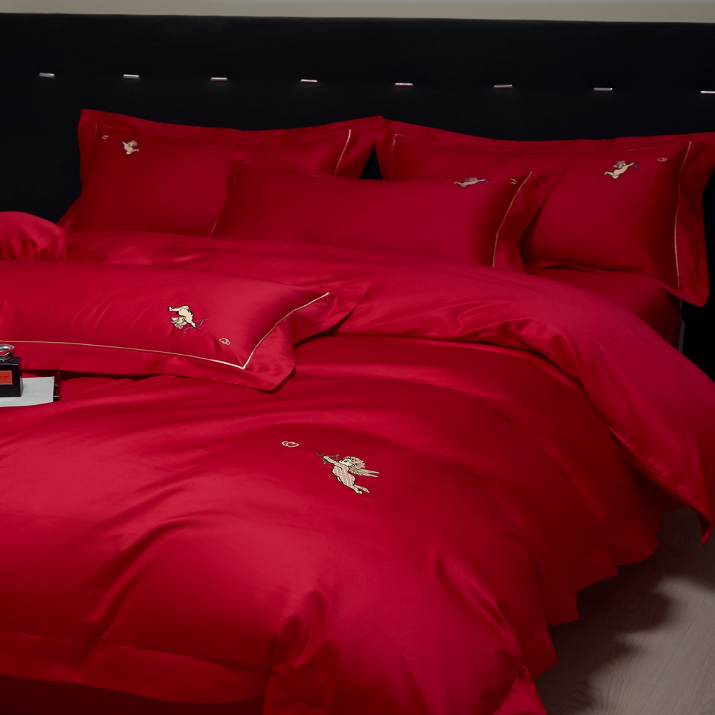 91家纺网 家纺一手货源 找家纺 欧乐蒂-2025新款-亲肤棉简约刺绣四件套 丘比特