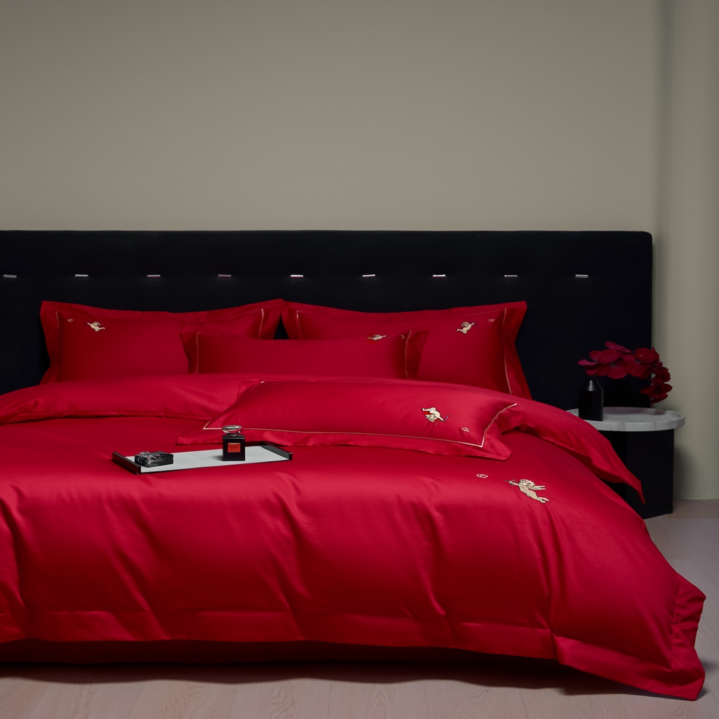 91家纺网 家纺一手货源 找家纺 欧乐蒂-2025新款-亲肤棉简约刺绣四件套 丘比特