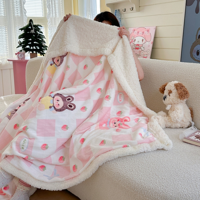 贝扬思家纺 2025新款秋冬可爱系牛奶绒羊羔绒多功能毛毯奶盖系列 奶盖-奶糖拉布布