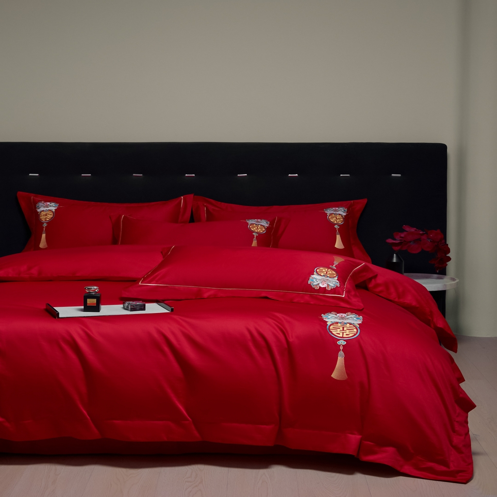 91家纺网 家纺一手货源 找家纺 欧乐蒂-2025新款-亲肤棉简约刺绣四件套 祥瑞