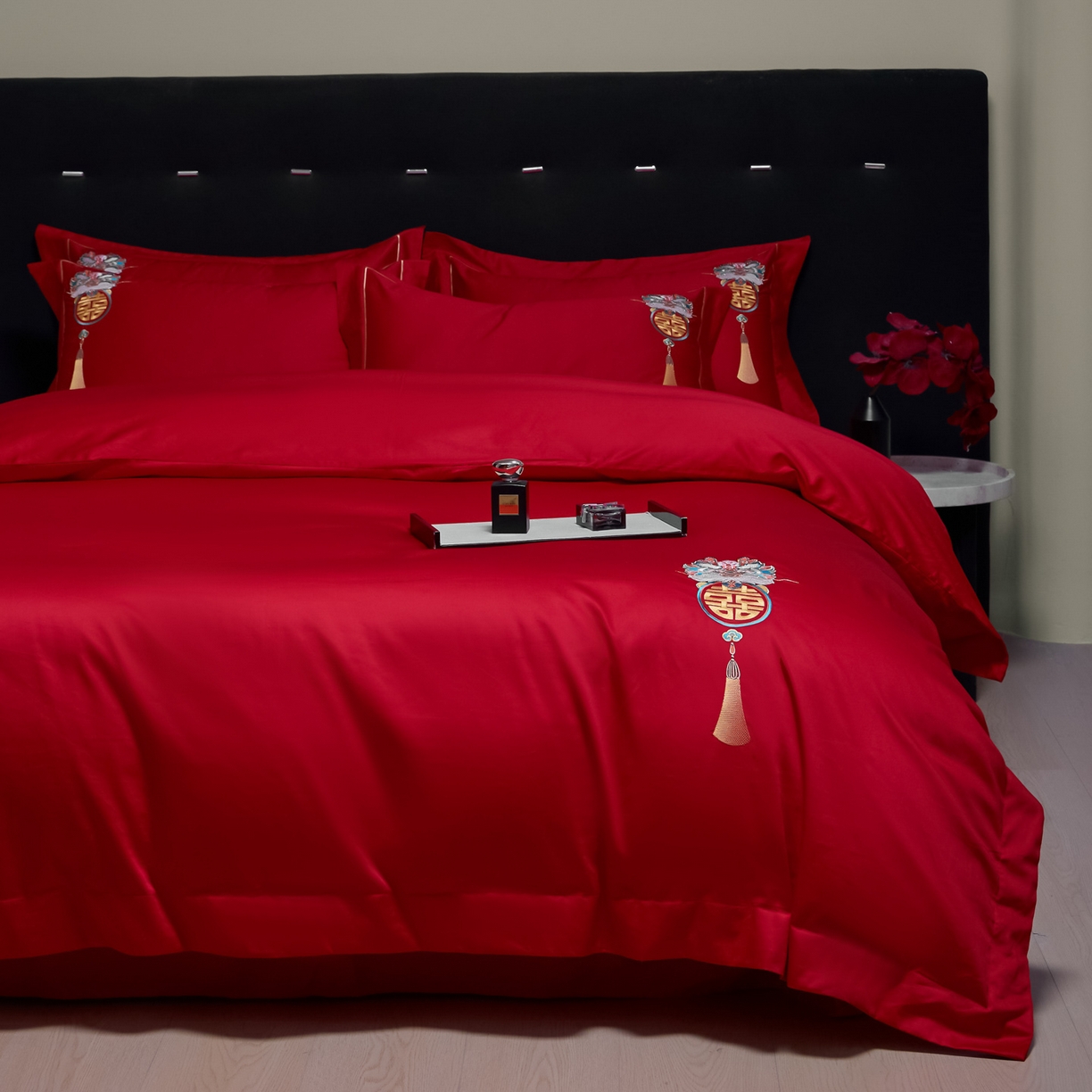 91家纺网 家纺一手货源 找家纺 欧乐蒂-2025新款-亲肤棉简约刺绣四件套 祥瑞