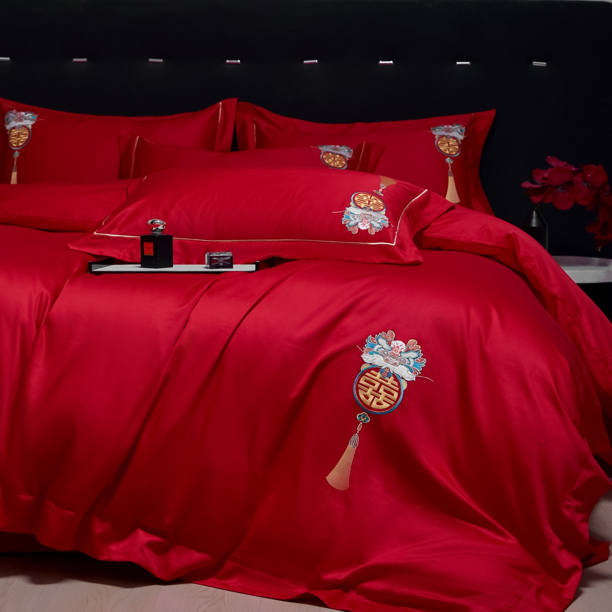 91家纺网 家纺一手货源 找家纺 欧乐蒂-2025新款-亲肤棉简约刺绣四件套 祥瑞