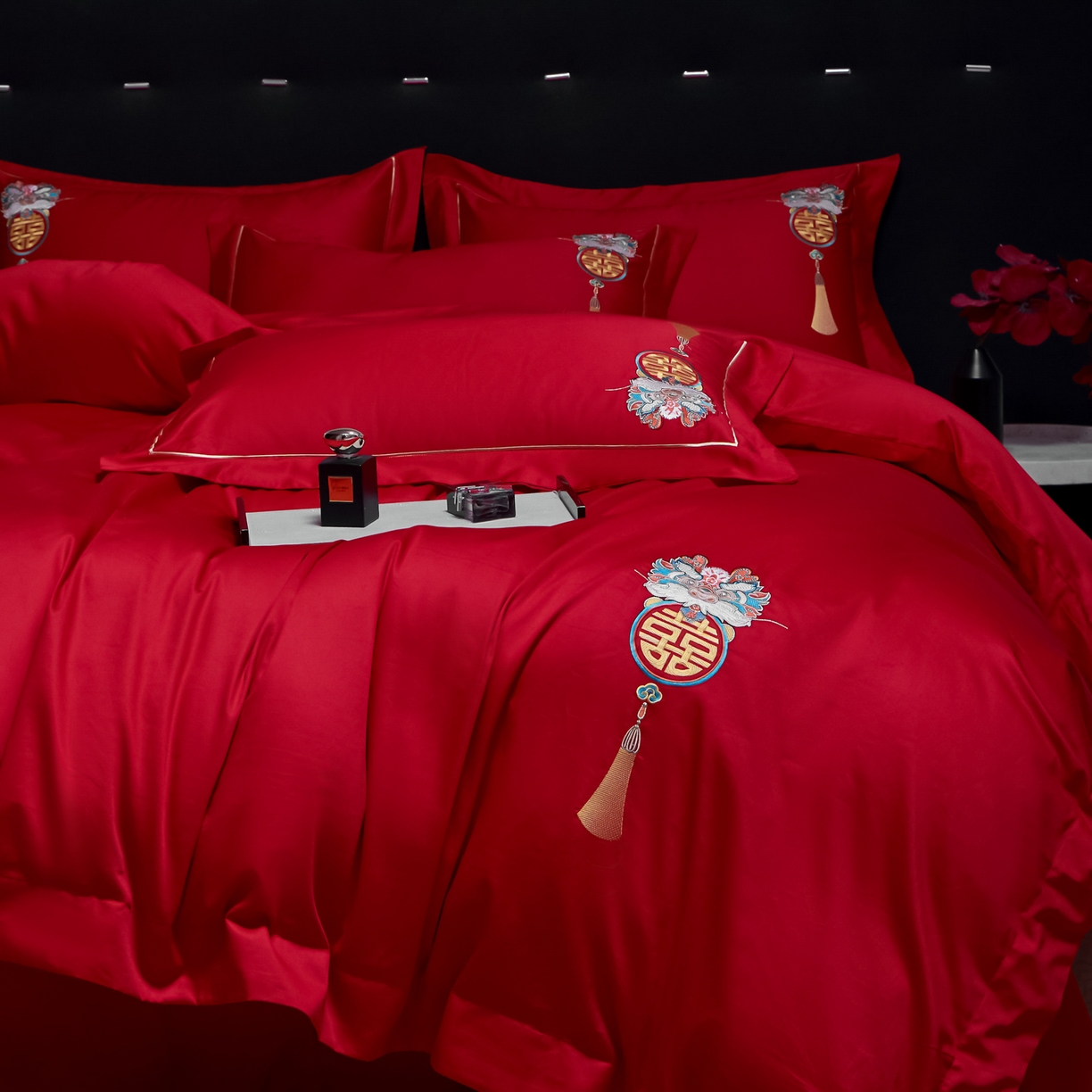 91家纺网 家纺一手货源 找家纺 欧乐蒂-2025新款-亲肤棉简约刺绣四件套 祥瑞