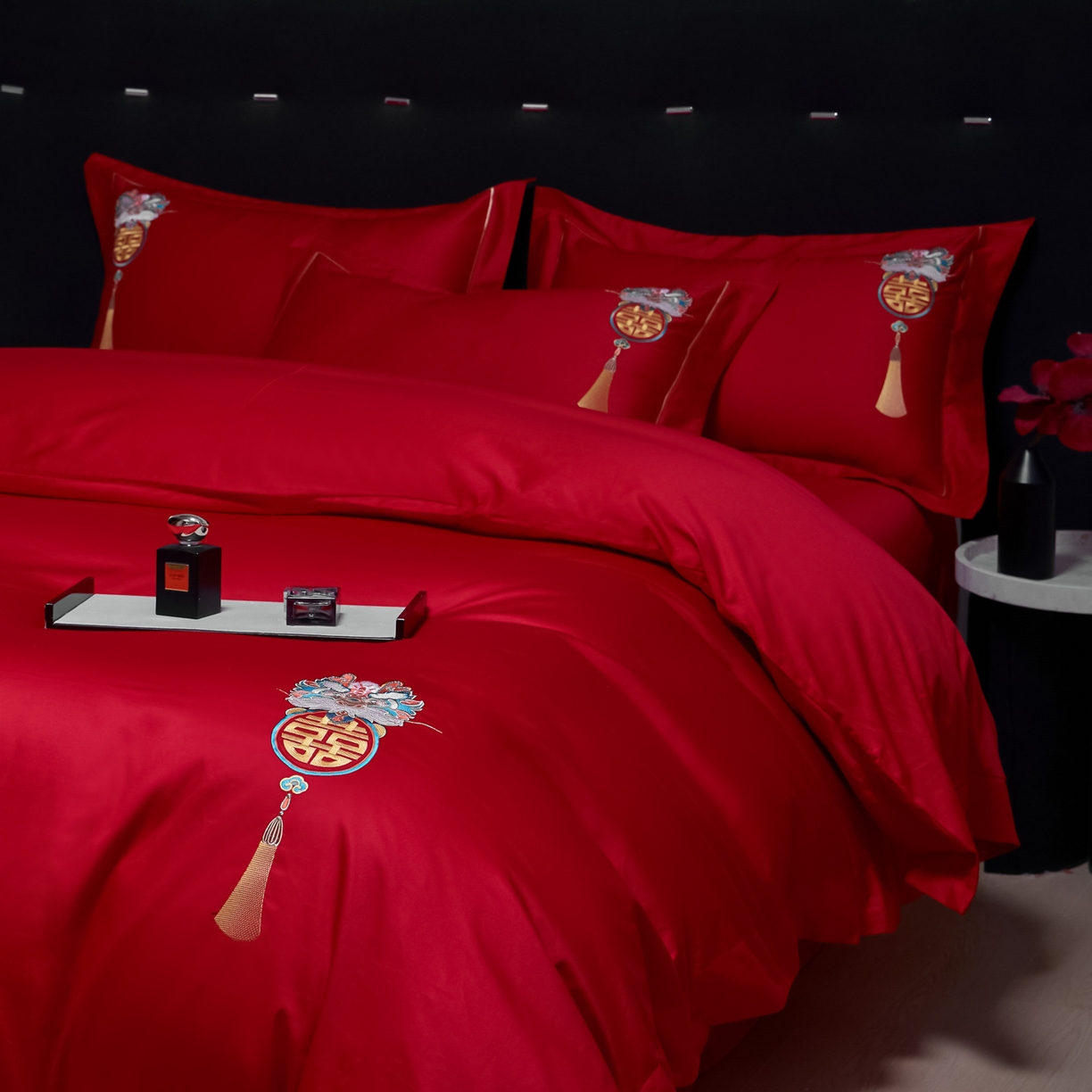 91家纺网 家纺一手货源 找家纺 欧乐蒂-2025新款-亲肤棉简约刺绣四件套 祥瑞