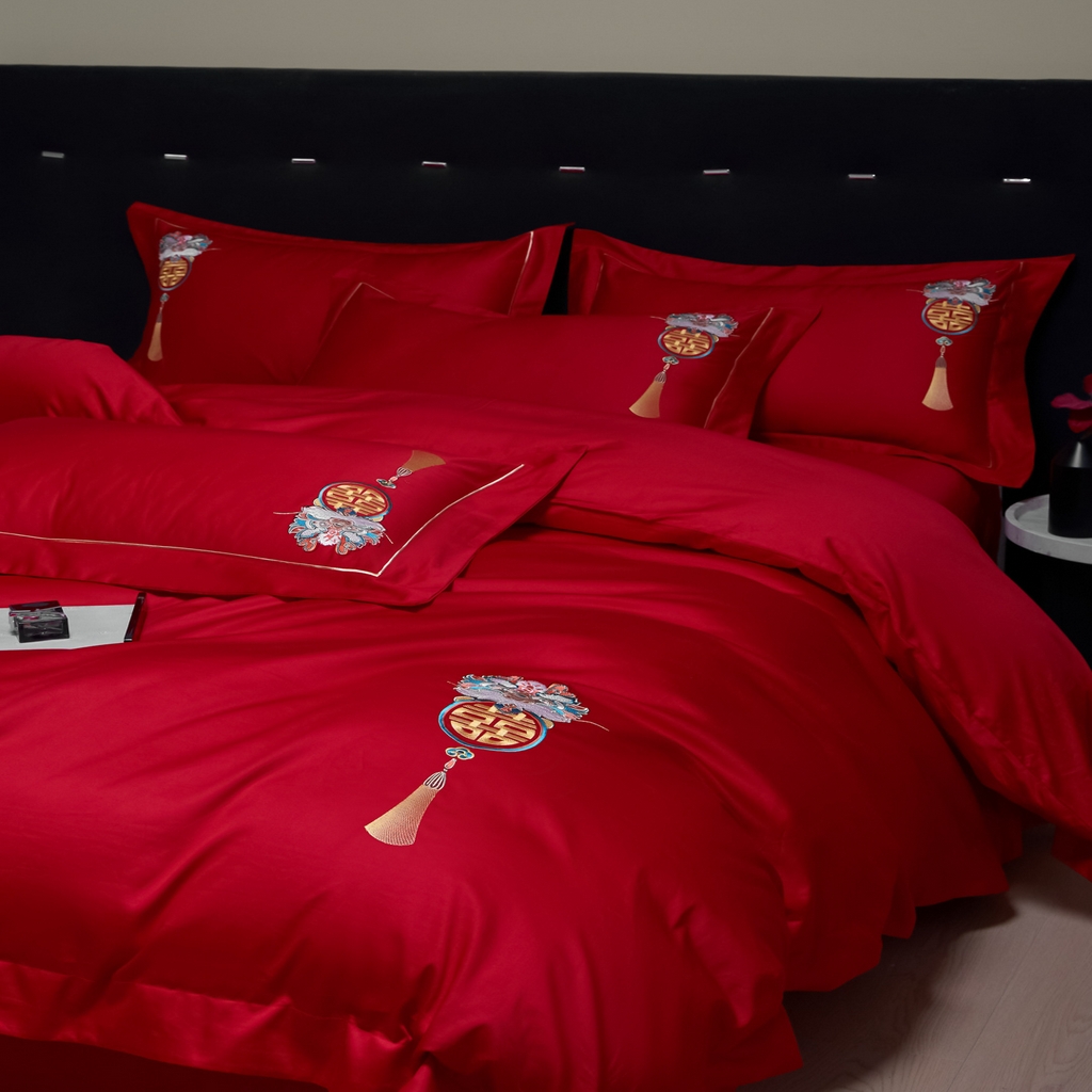 91家纺网 家纺一手货源 找家纺 欧乐蒂-2025新款-亲肤棉简约刺绣四件套 祥瑞