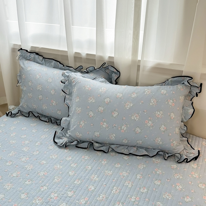 91家纺网 家纺一手货源 找家纺 梦可莱家居 2025秋冬新款法式小黑边木棉云感皱皱纱四件套床盖款 小黑边-兰亭