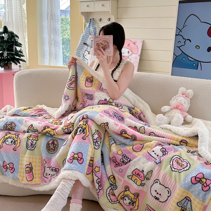 91家纺网 家纺一手货源 找家纺 贝扬思家纺 2025新款秋冬可爱系牛奶绒羊羔绒多功能毛毯奶盖系列 奶盖-少女战士