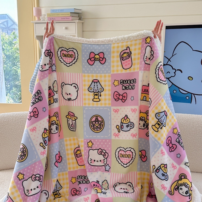 91家纺网 家纺一手货源 找家纺 贝扬思家纺 2025新款秋冬可爱系牛奶绒羊羔绒多功能毛毯奶盖系列 奶盖-少女战士