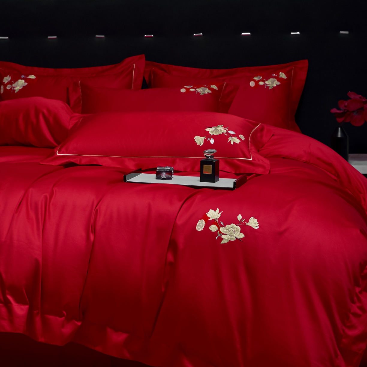 91家纺网 家纺一手货源 找家纺 欧乐蒂-2025新款-亲肤棉简约刺绣四件套 满庭芳