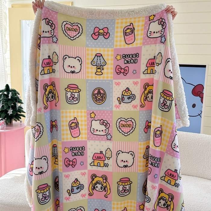 91家纺网 家纺一手货源 找家纺 贝扬思家纺 2025新款秋冬可爱系牛奶绒羊羔绒多功能毛毯奶盖系列 奶盖-少女战士