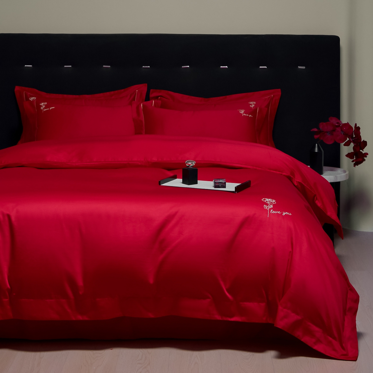 欧乐蒂-2025新款-亲肤棉简约刺绣四件套 玫瑰