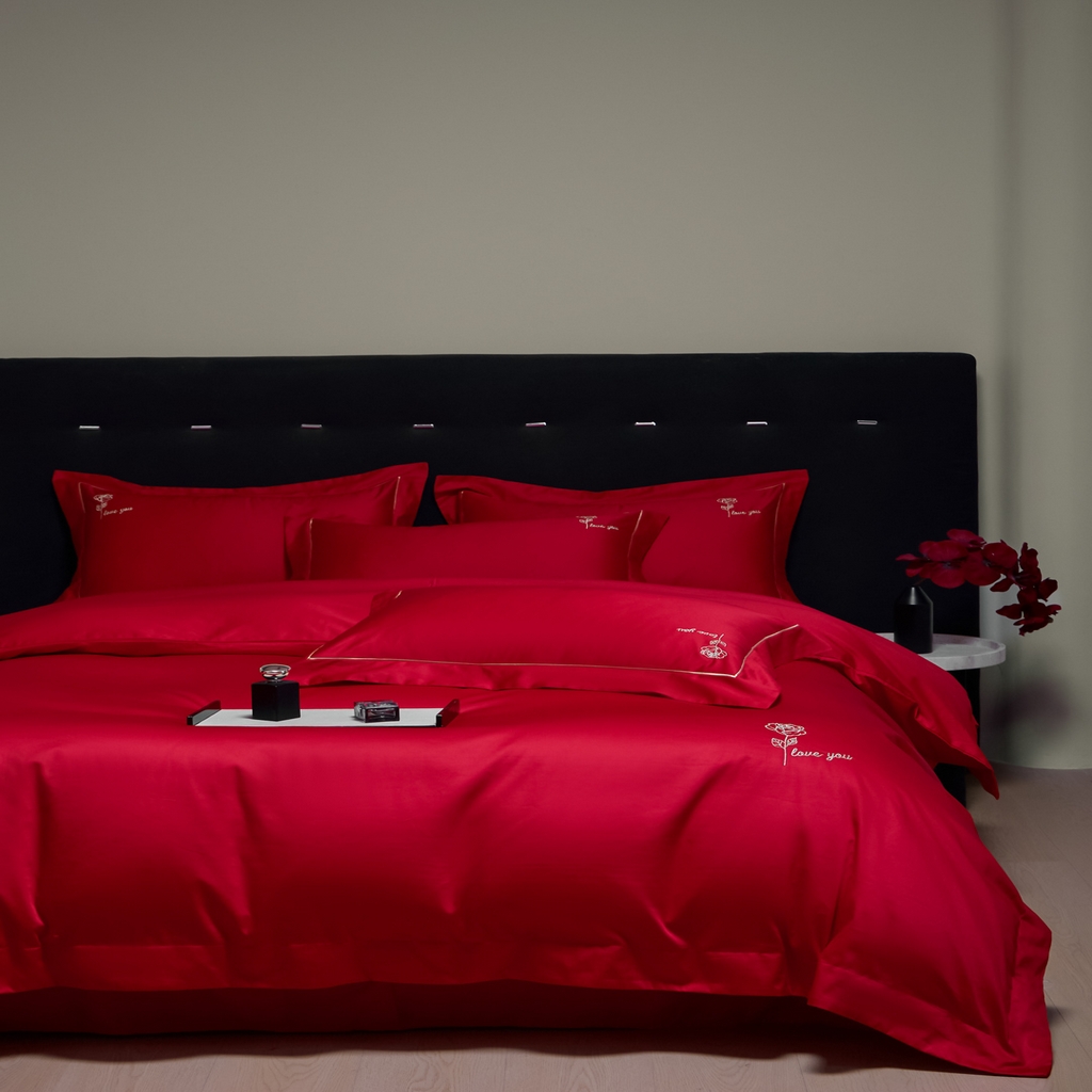 91家纺网 家纺一手货源 找家纺 欧乐蒂-2025新款-亲肤棉简约刺绣四件套 玫瑰