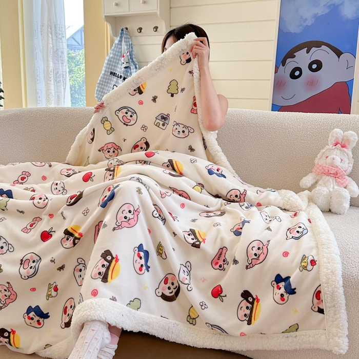 91家纺网 家纺一手货源 找家纺 贝扬思家纺 2025新款秋冬可爱系牛奶绒羊羔绒多功能毛毯奶盖系列 奶盖-糖果蜡笔