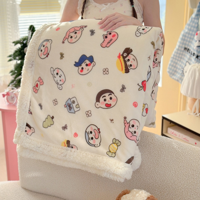 91家纺网 家纺一手货源 找家纺 贝扬思家纺 2025新款秋冬可爱系牛奶绒羊羔绒多功能毛毯奶盖系列 奶盖-糖果蜡笔