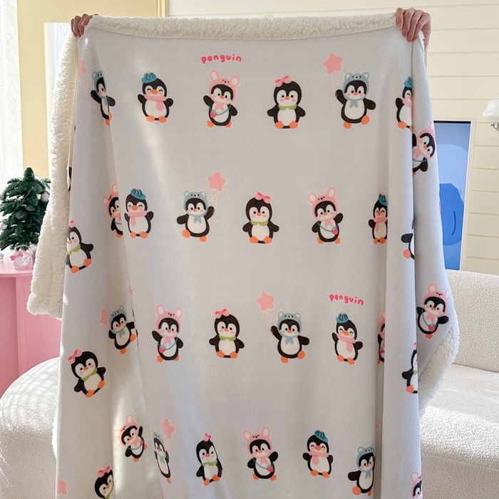 91家纺网 家纺一手货源 找家纺 贝扬思家纺 2025新款秋冬可爱系牛奶绒羊羔绒多功能毛毯奶盖系列 奶盖-QQ企鹅