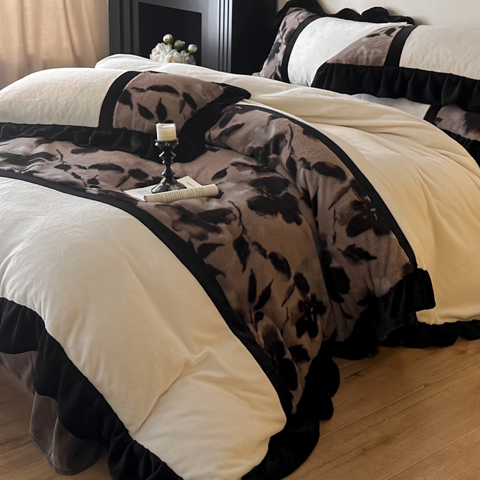 子曰 2025新款A类法式轻奢赫本风兔绒牛奶绒四件套美拉德系 法式-爱魅