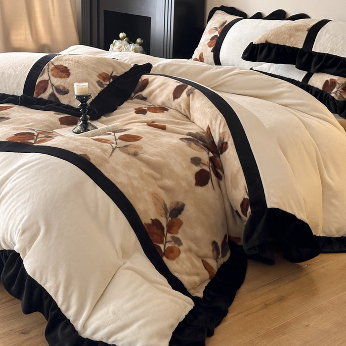 子曰 2025新款A类法式轻奢赫本风兔绒牛奶绒四件套美拉德系 法式-曼丽