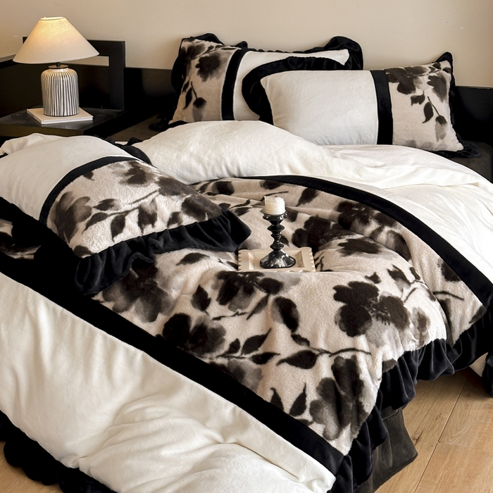 91家纺网 家纺一手货源 找家纺 子曰 2025新款A类法式轻奢赫本风兔绒牛奶绒四件套美拉德系 法式-莫奈