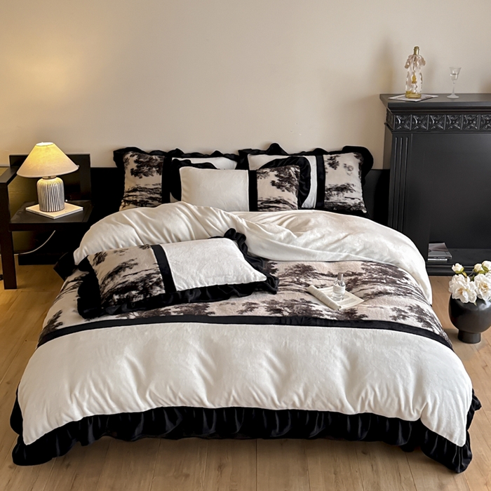 91家纺网 家纺一手货源 找家纺 子曰 2025新款A类法式轻奢赫本风兔绒牛奶绒四件套美拉德系 法式-赫本