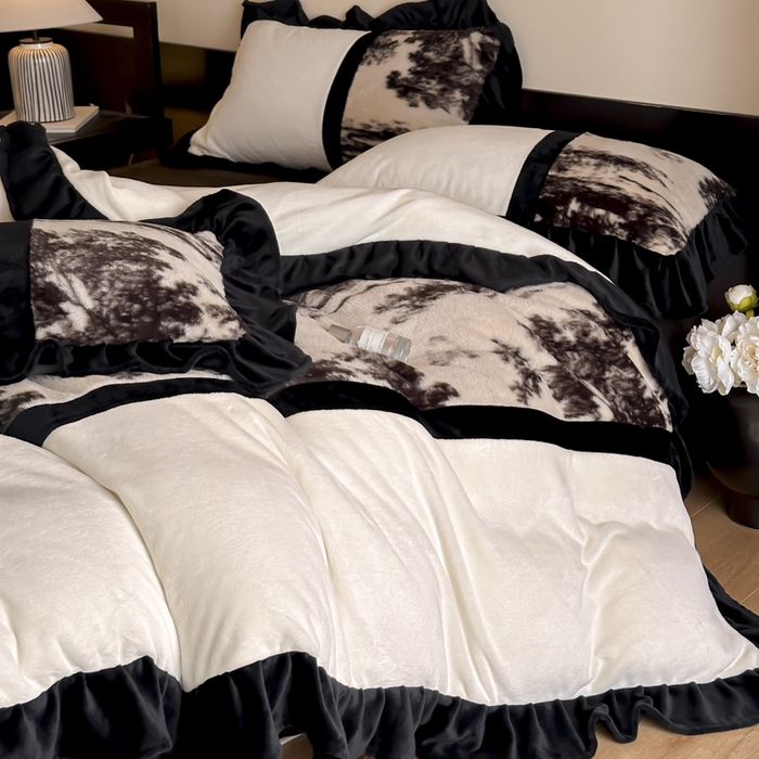 91家纺网 家纺一手货源 找家纺 子曰 2025新款A类法式轻奢赫本风兔绒牛奶绒四件套美拉德系 法式-赫本