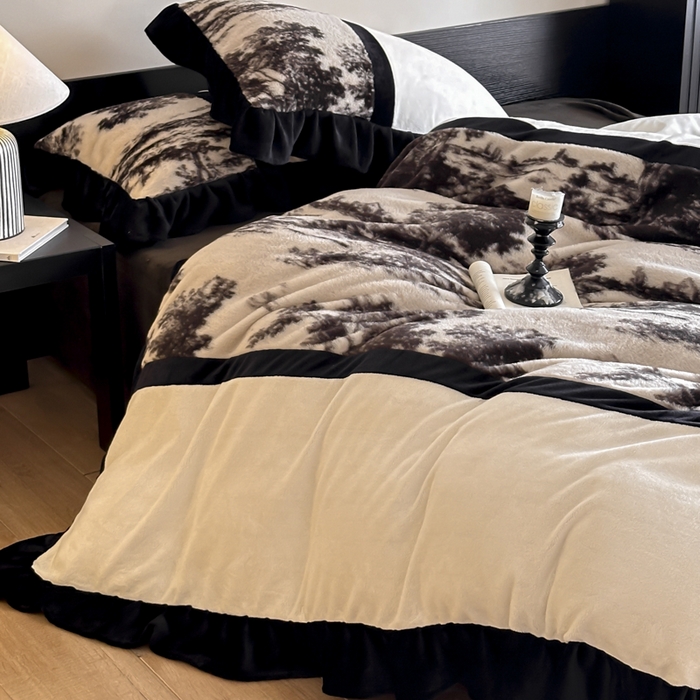 91家纺网 家纺一手货源 找家纺 子曰 2025新款A类法式轻奢赫本风兔绒牛奶绒四件套美拉德系 法式-赫本