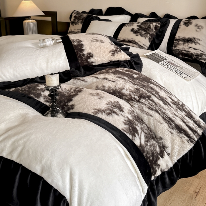 91家纺网 家纺一手货源 找家纺 子曰 2025新款A类法式轻奢赫本风兔绒牛奶绒四件套美拉德系 法式-赫本