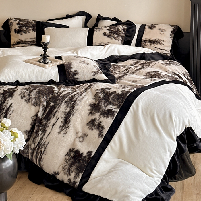 91家纺网 家纺一手货源 找家纺 子曰 2025新款A类法式轻奢赫本风兔绒牛奶绒四件套美拉德系 法式-赫本